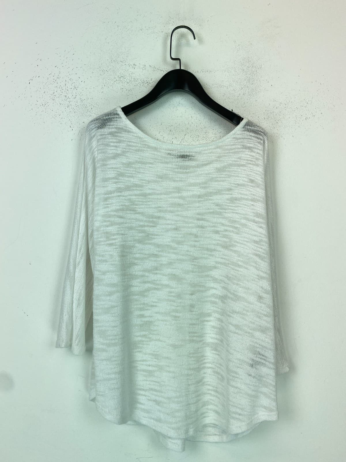 Phase Eight White Sheer Knit Jumper Boat Neck 3/4 Sleeve UK 12