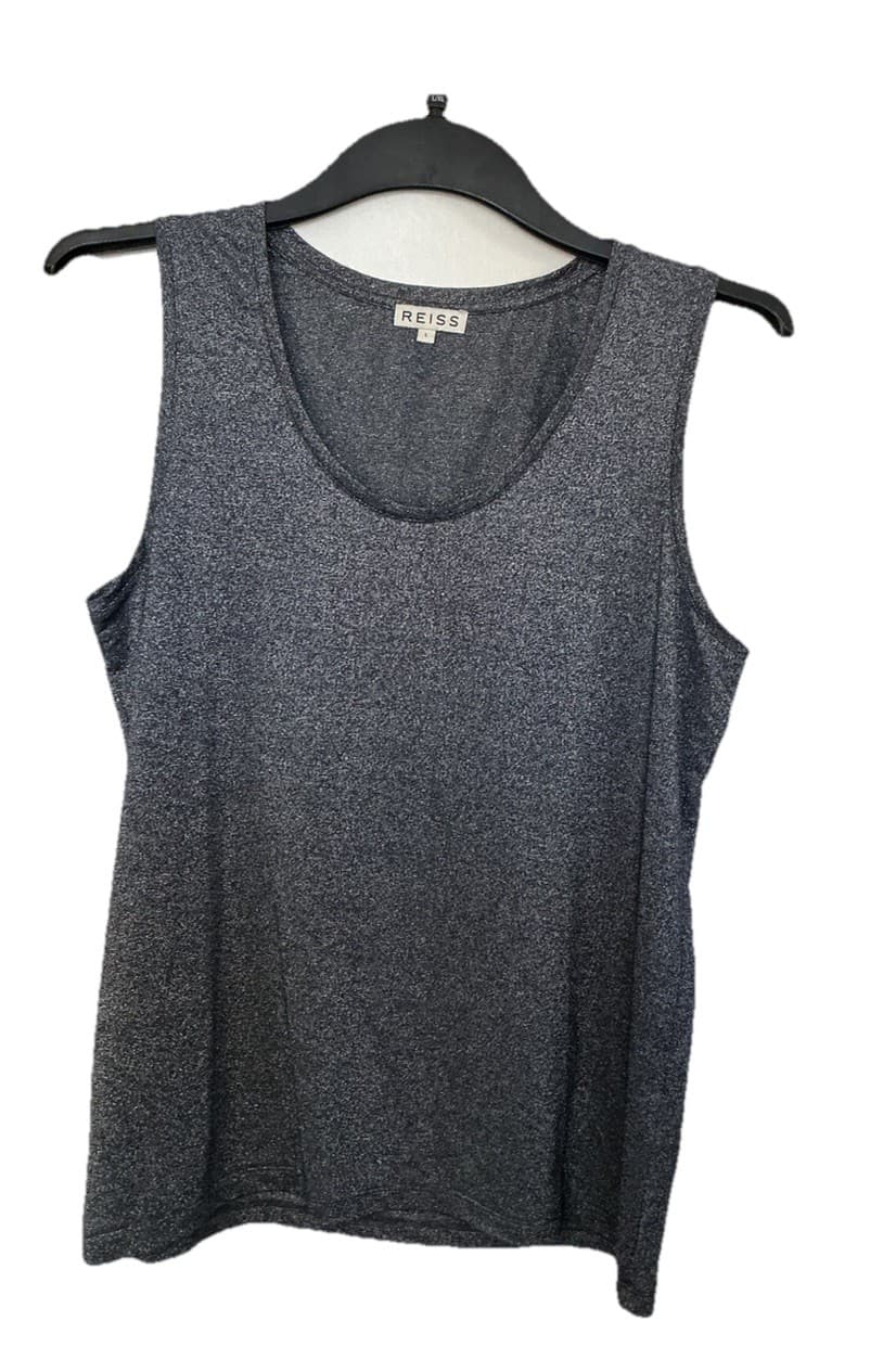 Ladies Reiss Navy Blue Metallic Sleeveless T Shirt Size L