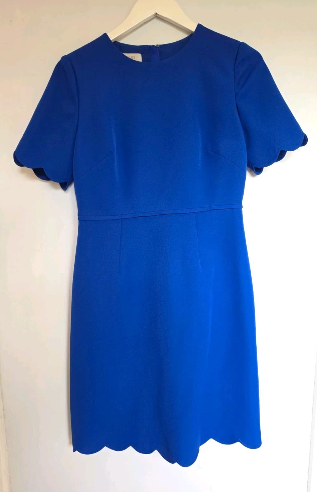 Hobbs Blue Shift Dress Scallop Hem Round Neck Short Sleeve UK 10
