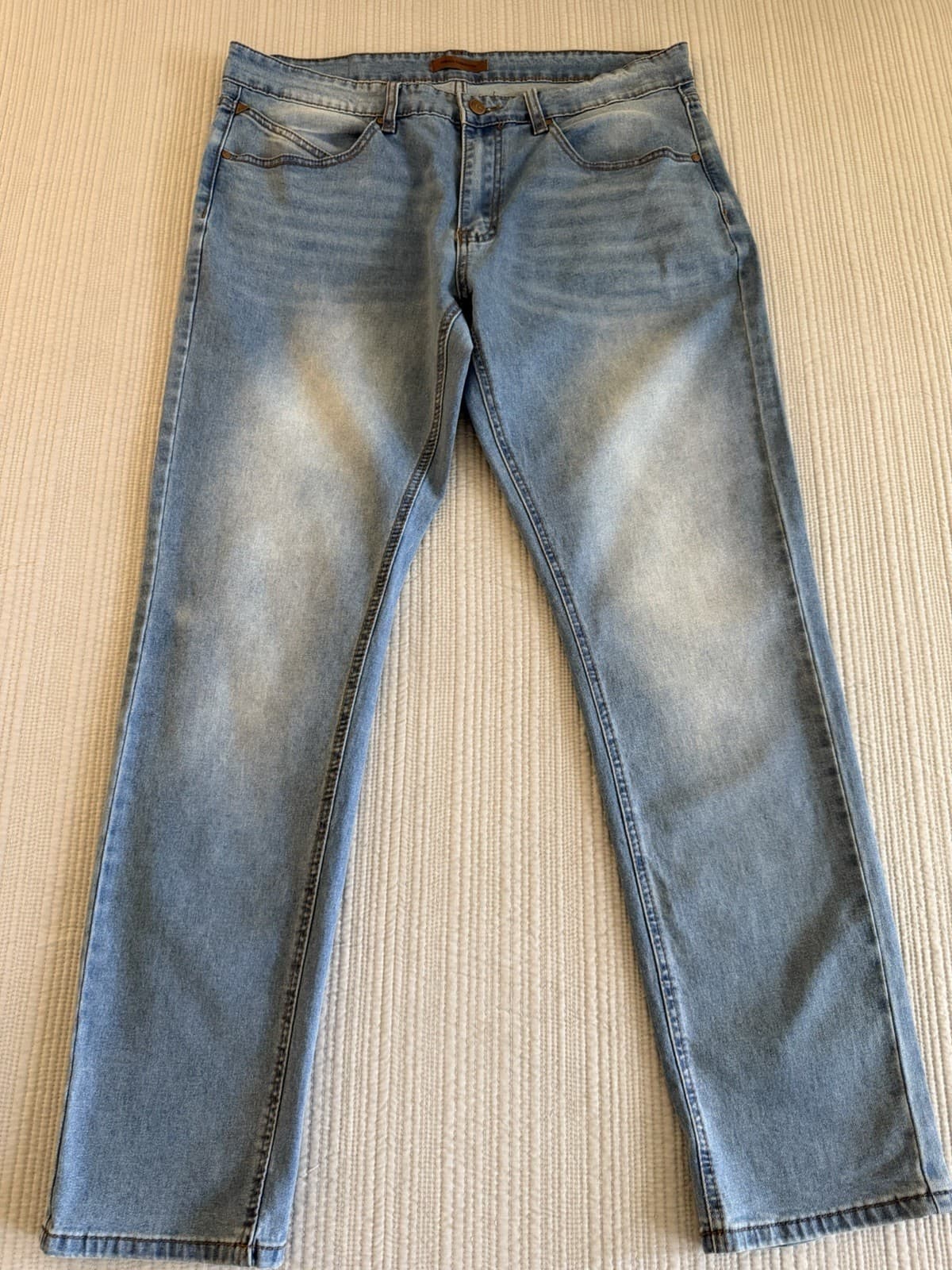 French Connection Men Light Blue Denim Straight Jeans Stretch Button Zip 34/32