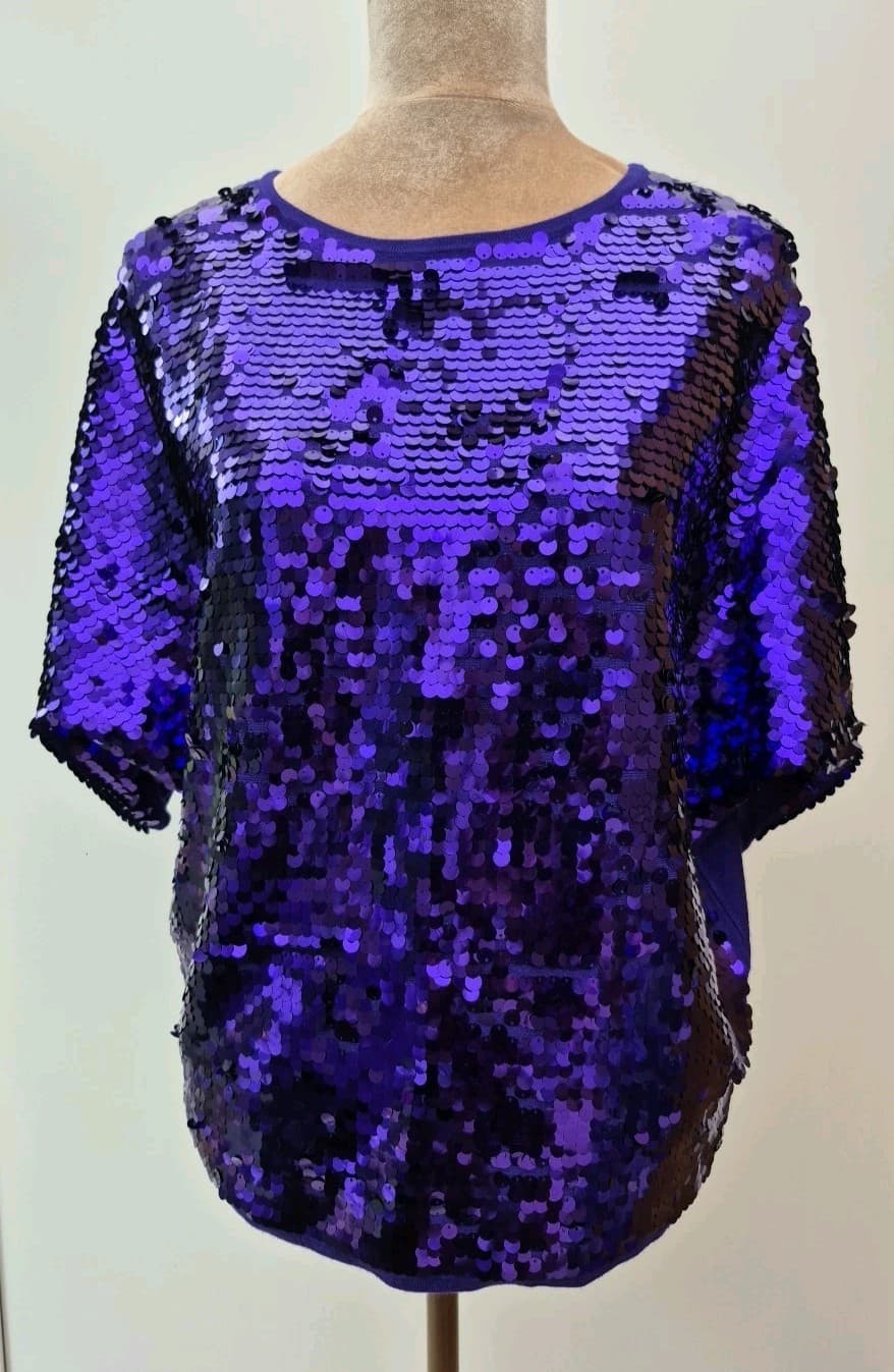 Phase Eight Ladies Size M 12 14 Purple Sequin Tunic Top Slouch Jumper Knit Party