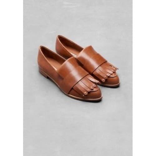 & Other Stories Tan Leather Kiltie Fringe Studded Loafers Size 37