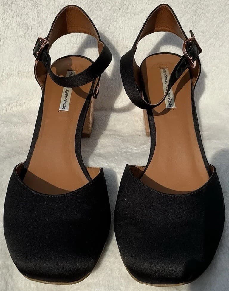 Boxed & Other Stories Black Satin Women’s Sandals Size 40 Block Heel