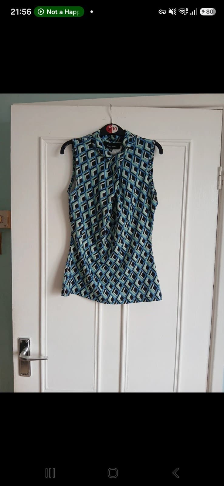 Karen millen geometric shapes turquoise and black top size 8